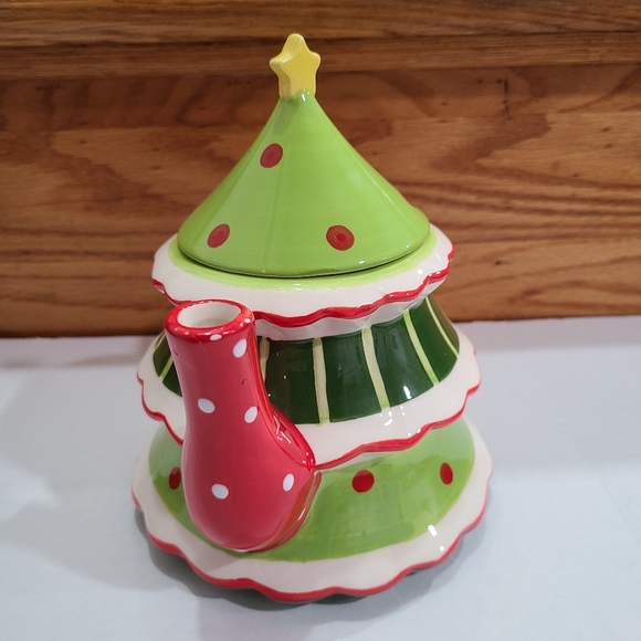 Ceramic tiered Christmas tree figural glazed teapot cookie jar with lid - Picture 3 of 10